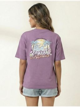 WINEBERRY - Lavender Women Printed Round Neck Half Sleeve T-shirt
