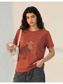 WINEBERRY - Rust Women Printed Round Neck Half Sleeve T-shirt