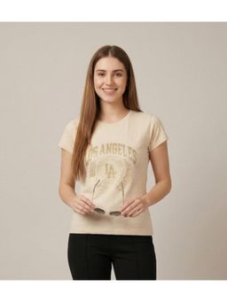 WINEBERRY - Cream Women Printed Round Neck Half Sleeve T-shirt