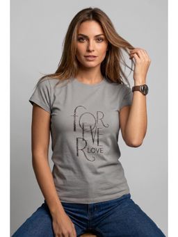 WINEBERRY - Grey Women Printed Round Neck Half Sleeve T-shirt