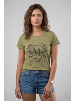 WINEBERRY - Green Women Printed Round Neck Half Sleeve T-shirt