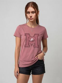 WINEBERRY - Pink Women Printed Round Neck Half Sleeve T-shirt