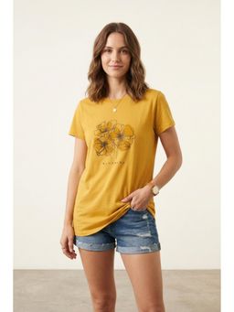 WINEBERRY - Mustard Women Printed Round Neck Half Sleeve T-shirt