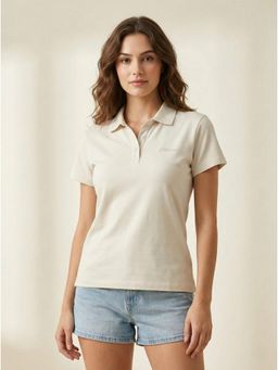 WINEBERRY - Cream Women Basic Collar Half Sleeve Polo T-shirt