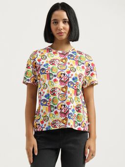 United Colors of Benetton - White Relaxed Fit Round Neck Conversational Food-Themed T-Shirt