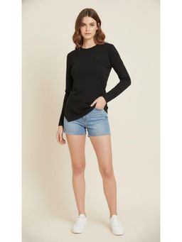 WINEBERRY - Black Women Baisc Solid Round Neck Full Sleeve T-shirt