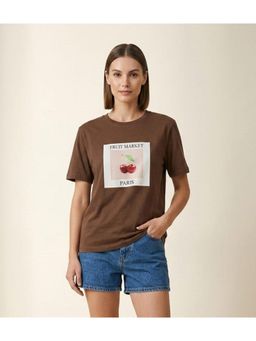 WINEBERRY - Brown Women Printed Round Neck Half Sleeve T-shirt