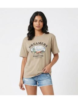 WINEBERRY - Khaki Women Printed Round Neck Half Sleeve T-shirt