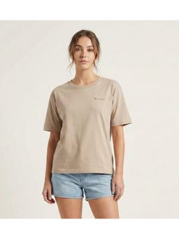 WINEBERRY - Beige Women Solid Round Neck Half Sleeve Cotton T-shirt