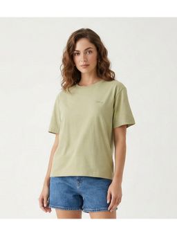 WINEBERRY - Green Women Solid Round Neck Half Sleeve Cotton T-shirt