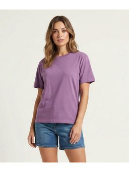 WINEBERRY - Purple Women Solid Round Neck Half Sleeve Cotton T-shirt