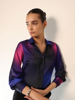 FABLE STREET - Purple Satin Relaxed Fit Full Sleeve Spread Collar Shirt