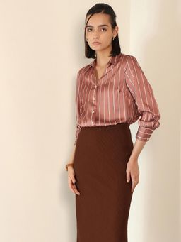 FABLE STREET - Peach Satin Relaxed Fit Full Sleeve Spread Collar Shirt