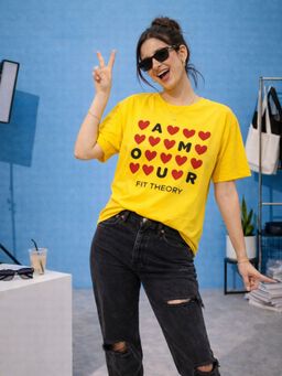 The Fit Theory - Women Amour Oversized T-shirt- Yellow