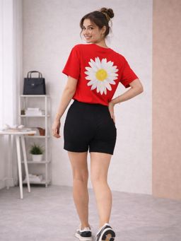 The Fit Theory - Women Daisy Oversized T-shirt- Red