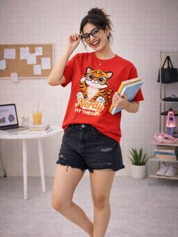The Fit Theory - Women Nerdy Oversized T-shirt- Red