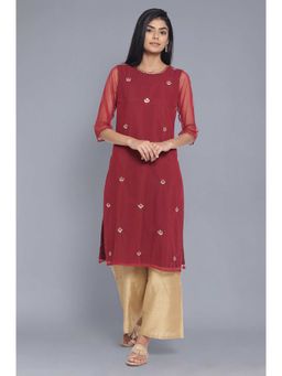 W - Red Embellished Kurta