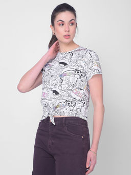 CRIMSOUNE CLUB - Women White Graphic Printed Crop Top