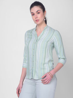 CRIMSOUNE CLUB - Women Green Striped Shirt