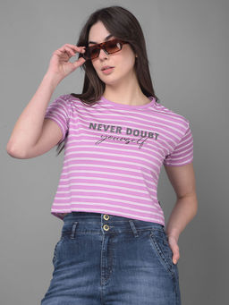 CRIMSOUNE CLUB - Women Purple Striped T-Shirt