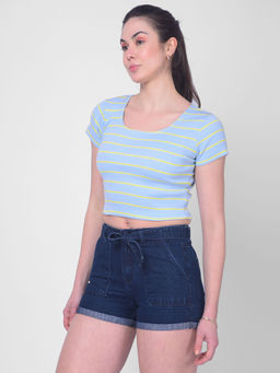CRIMSOUNE CLUB - Women Blue Striped Crop Top