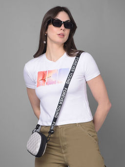 CRIMSOUNE CLUB - Women White Graphic Printed T-Shirt