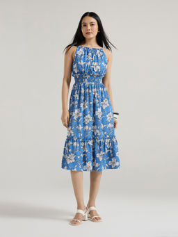 Twenty Dresses by Nykaa Fashion - Blue Shoulder Straps Frill Detailed Midi Dress