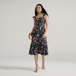 Twenty Dresses by Nykaa Fashion - Multi-Color Square Neck Cap Ruffled Sleeves Midi Dress