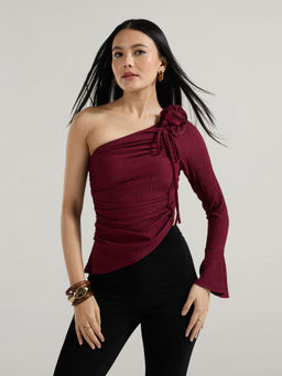 Twenty Dresses by Nykaa Fashion - Maroon Asymmetrical Hem One Shoulder Top