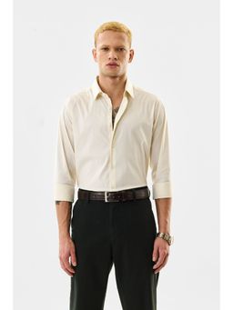 Snitch - Cream Solid Full Sleeves Slim Formal Shirt for Men