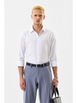 Snitch - White Textured Full Sleeves Slim Formal Shirt for Men