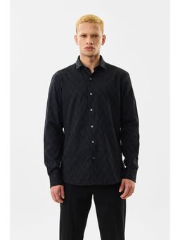 Snitch - Black Textured Full Sleeves Slim Casual Shirt for Men