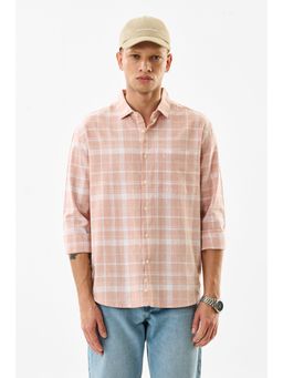 Snitch - Peach Checks Full Sleeves Regular Casual Shirt for Men