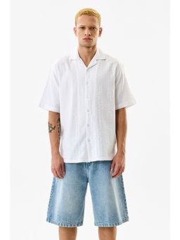 Snitch - White Textured Half Sleeves Boxy Casual Shirt for Men