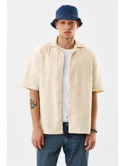 Snitch - Beige Textured Half Sleeves Boxy Casual Shirt for Men