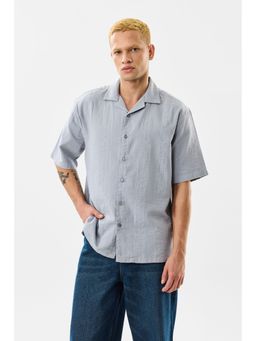 Snitch - Light Grey Textured Half Sleeves Boxy Casual Shirt for Men