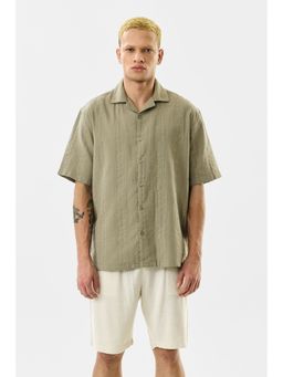 Snitch - Olive Textured Half Sleeves Boxy Casual Shirt for Men