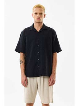 Snitch - Black Textured Half Sleeves Boxy Casual Shirt for Men