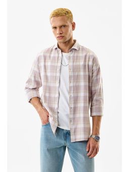 Snitch - Pastel Pink Plaid Full Sleeves Slim Casual Shirt for Men