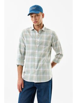 Snitch - Pastel Green Plaid Full Sleeves Slim Casual Shirt for Men