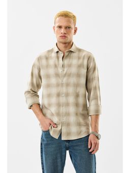 Snitch - Beige Plaid Full Sleeves Slim Casual Shirt for Men