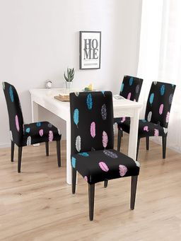 Cortina - Set of 4 Black Feather Printed Chair Cover