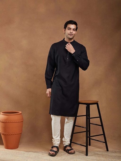 Fabindia Black Solid Long Kurta
