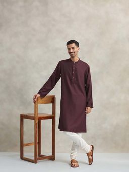 Fabindia - Maroon Embroidered Long Kurta