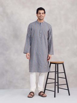Fabindia - Blue Cotton Striped Long Kurta