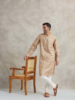Fabindia - Beige Silk Hand Woven Long Kurta