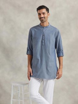 Fabindia - Blue Cotton Slim Fit Short Kurta