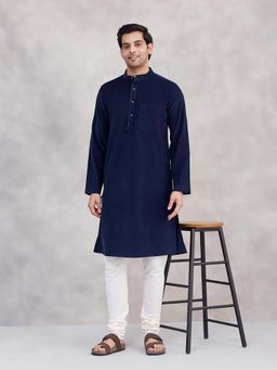 Fabindia - Navy Blue Cotton Slim Fit Long Kurta