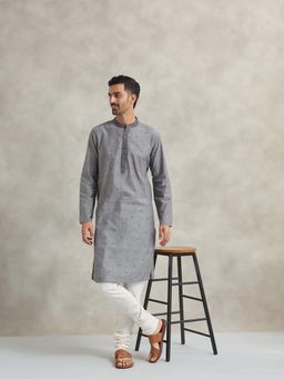 Fabindia - Grey Cotton Slim Fit Long Kurta