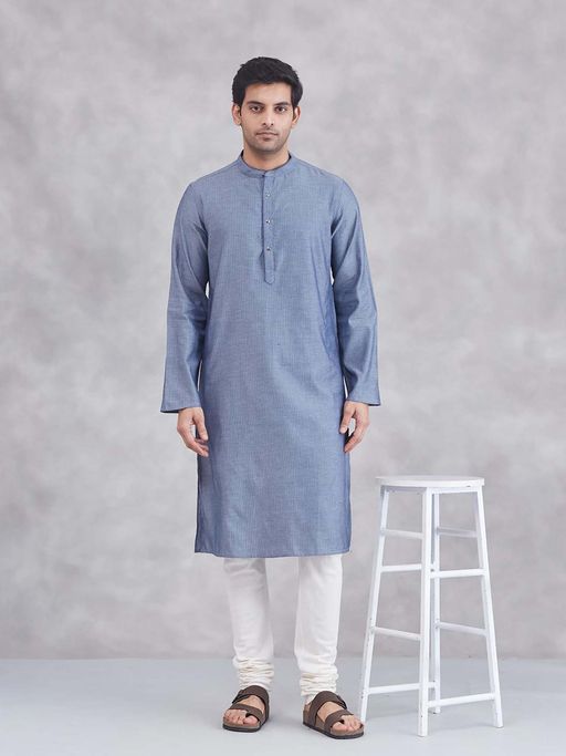 Fabindia Blue Cotton Slim Fit Long Kurta